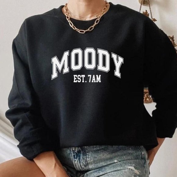 Moody Est. 7AM Sand Crewneck Long Sleeve Unisex Sweatshirt - Picture 2 of 7